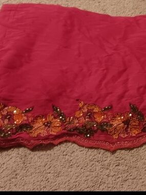 Embellished Pink Floral Border Scarf